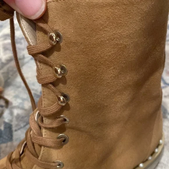 Stuart Weitzman Chelsea Brown Suede Pearl Combat Hiking Boots - Picture 9 of 12